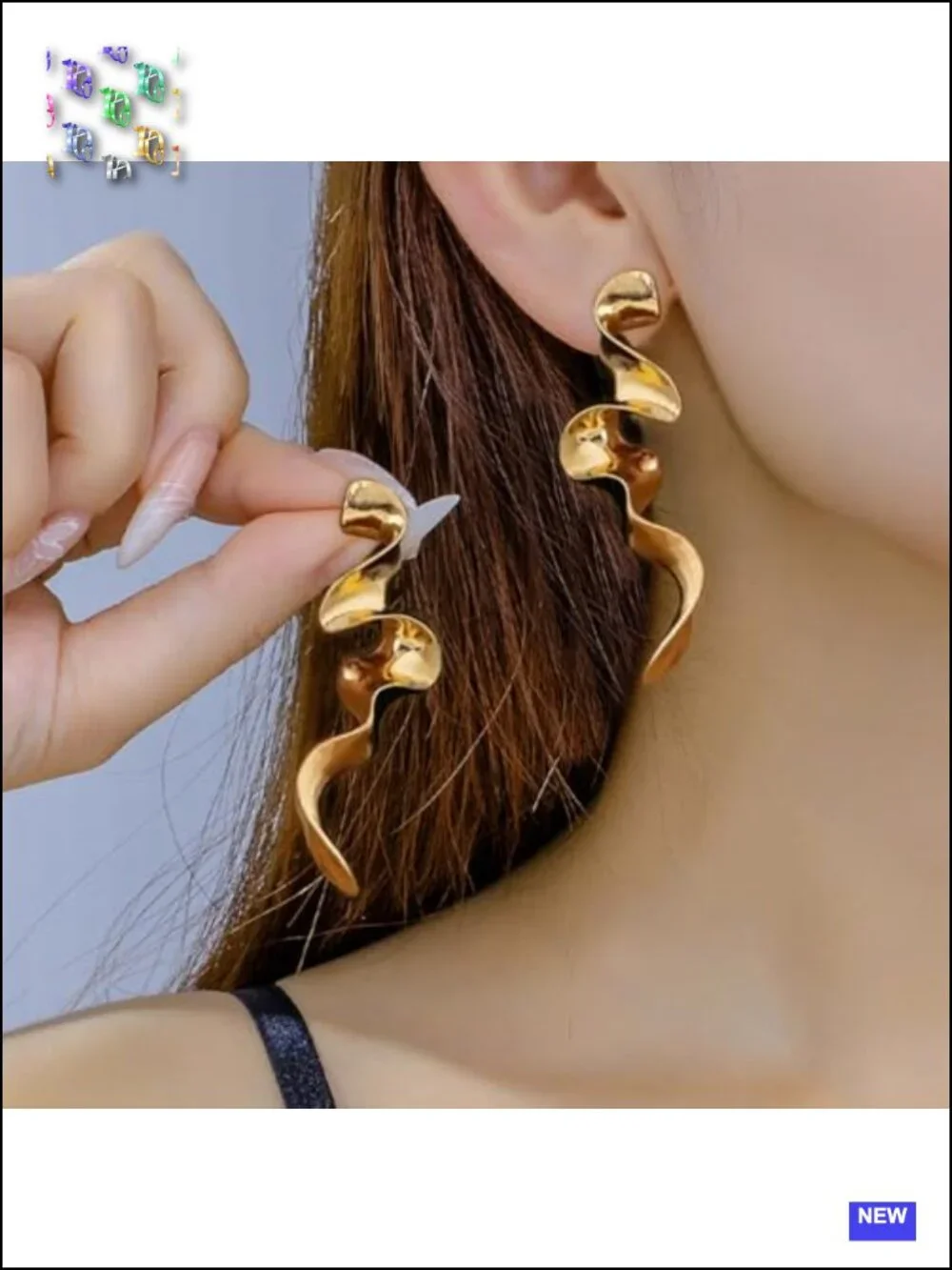 Gold Wavy Irregular Geometric Curve Drop Earrings for Women 3D Dangle